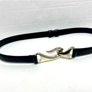 Chico’s Black Leather Belt w/ Fish Hook Buckle Size M-L Adjustable 25-42” Waist